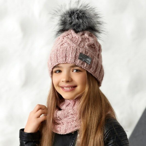Dievčenská zimná čiapka s nákrčníkom 2-737